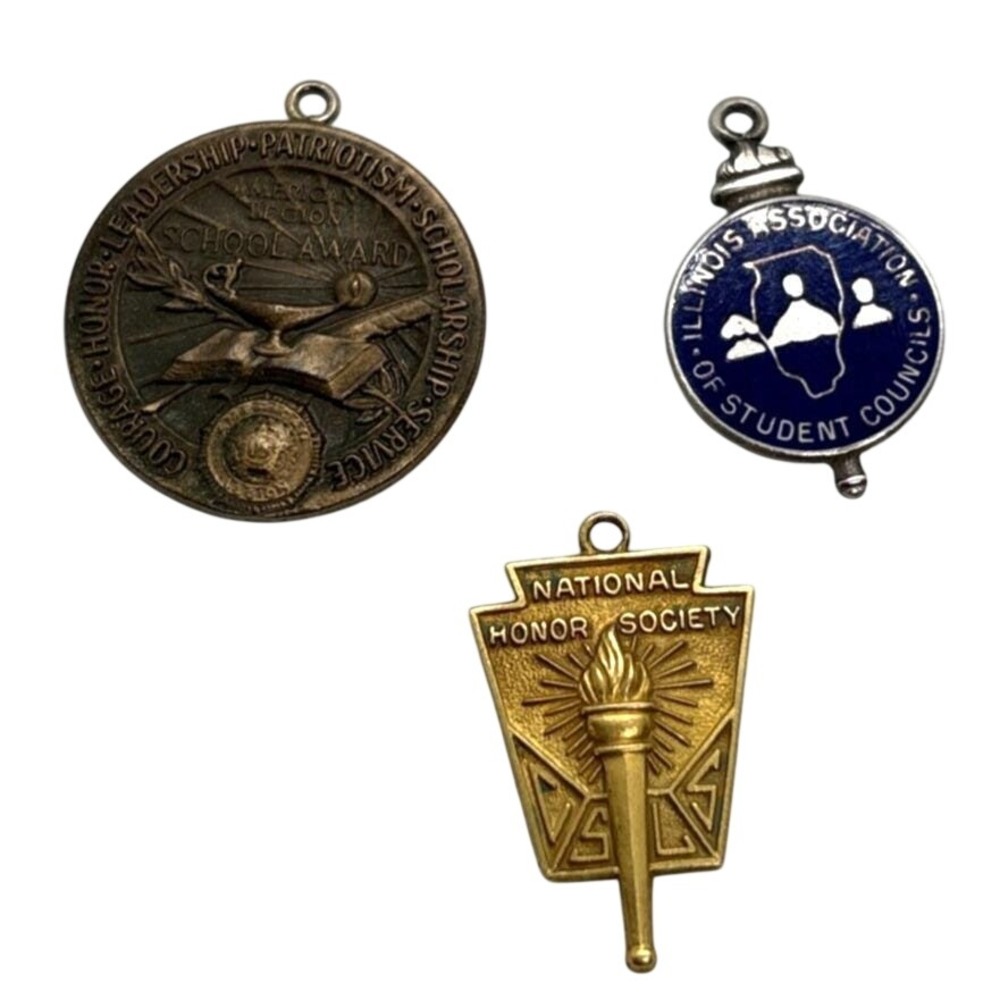 Vintage High School Service Honor Society Lot 3 Charm Pendant Sterling Silver GF